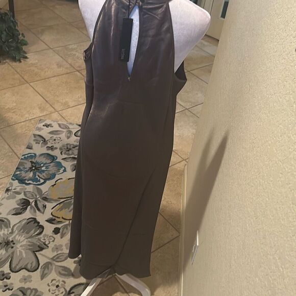 Krisa Size M Halter Maxi Dress Dark Taupe Metallic Eveningwear 100% Viscose New - Picture 6 of 12